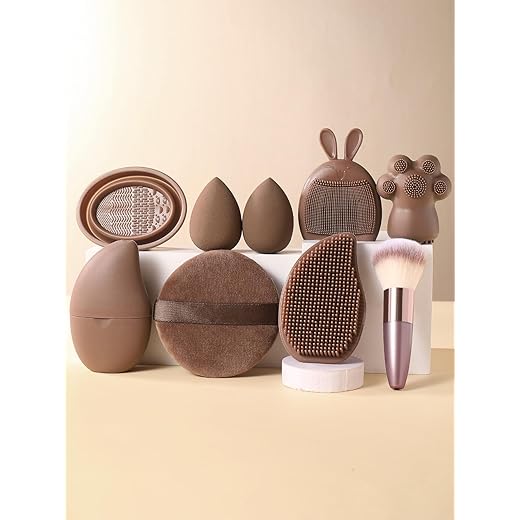 Kit de ferramentas de maquiagem com 9 peças, pincel de maquiagem portátil para rosto e olhos, ferramenta reutilizável de silicone para massagem e beleza, escova de maquiagem, tigela de limpeza