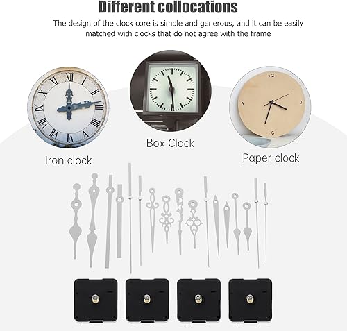 Miniatura 5 de Tofficu Kit de repuesto de mecanismo de reloj plateado con movimiento de cuarzo silencioso y manecillas plateadas para reparación de reloj de pared