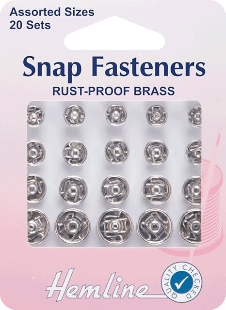 Hemline H420.99 Nickel Brass Rust Proof Sew On Snap Fasteners 6,7,9,11mm 20 Set