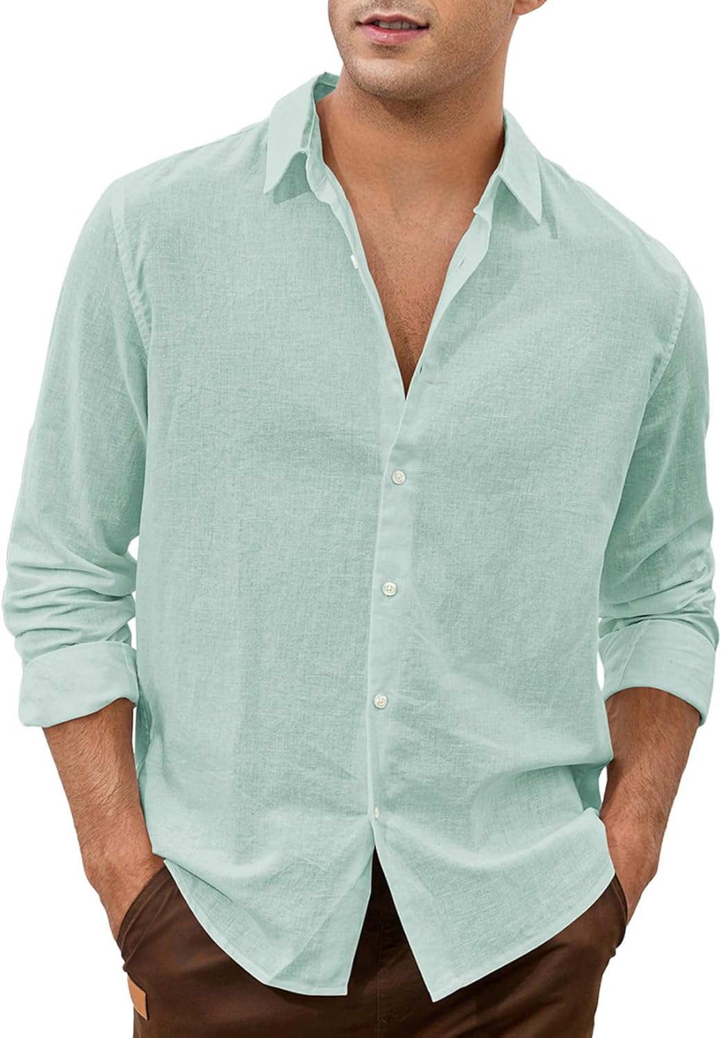 JMIERR Men's Linen Shirts Casual Fit Formal Shirts Button Down Long