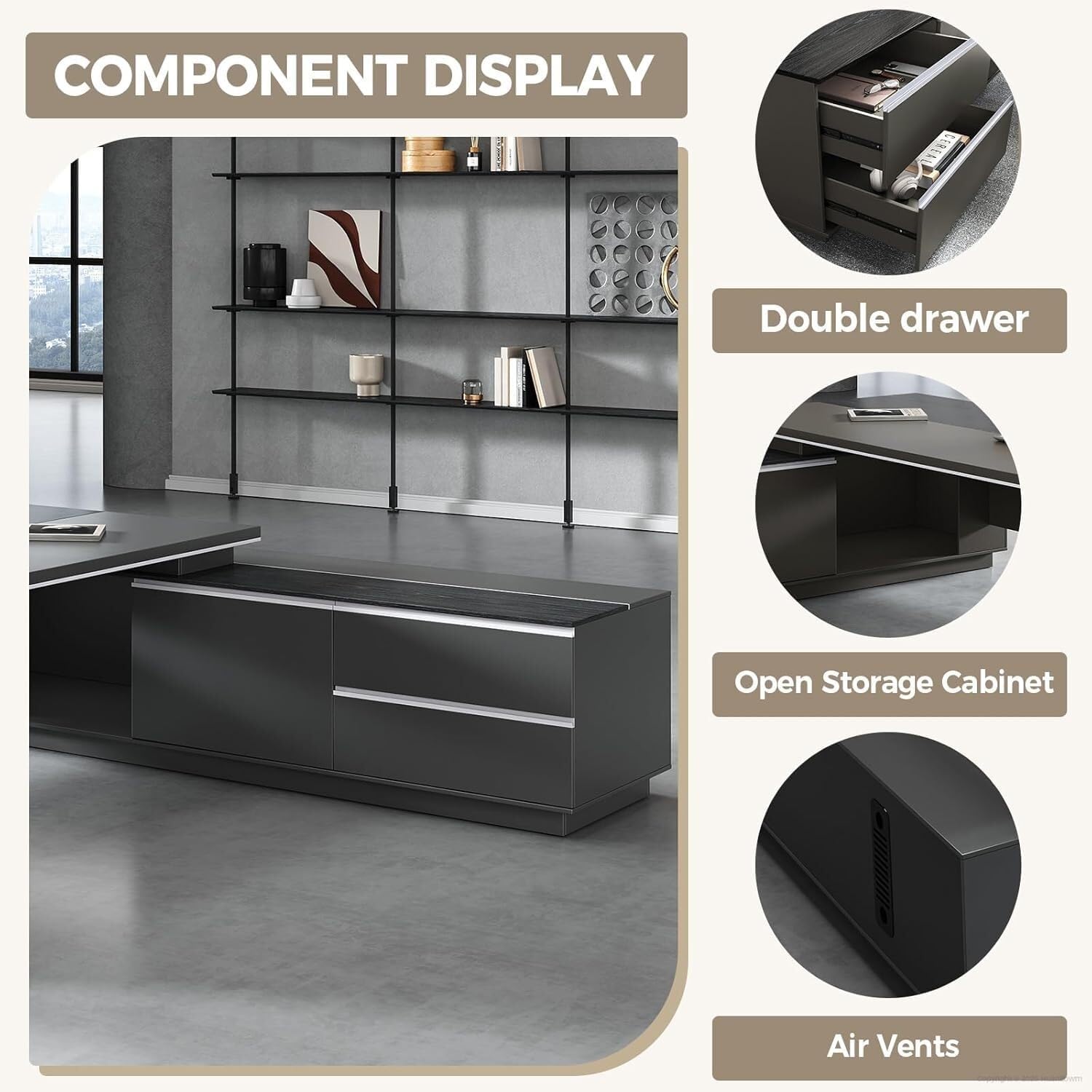 Modern L-Shaped Executive Desk - Black Corner Office Desk with Storage Cabinets - Large Workspace Wood Desk for Home & Office(Black/Left,87" L*63" W*30" H)