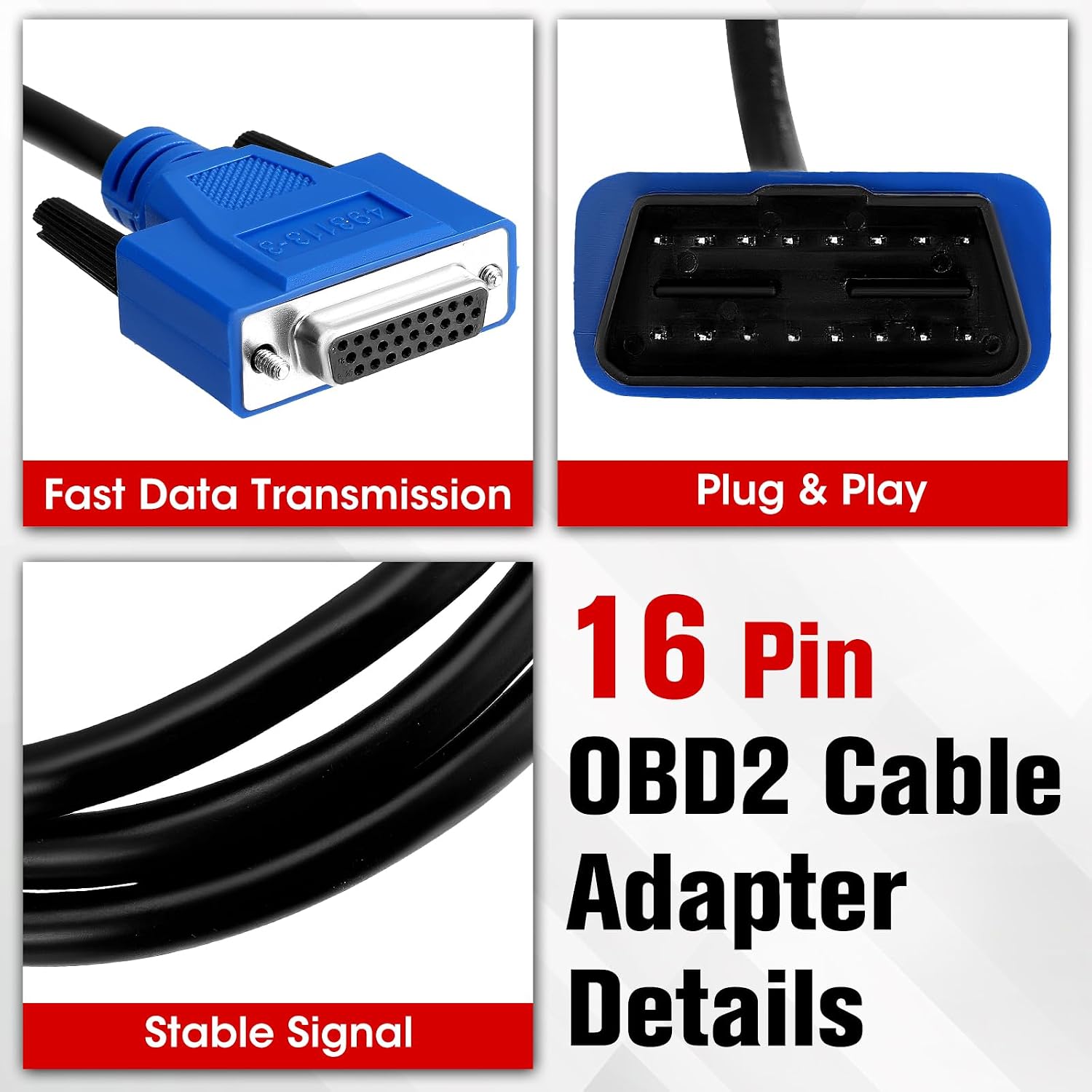 493113 16-Pin OBD2 Diagnostic Cable Adapter, Compatible with Nexiq USB Link 2 and 3 for J1962 Vehicles, Compatible with Ford, GM, Dodge, Volvo, Mack, Isuzu, Hino
