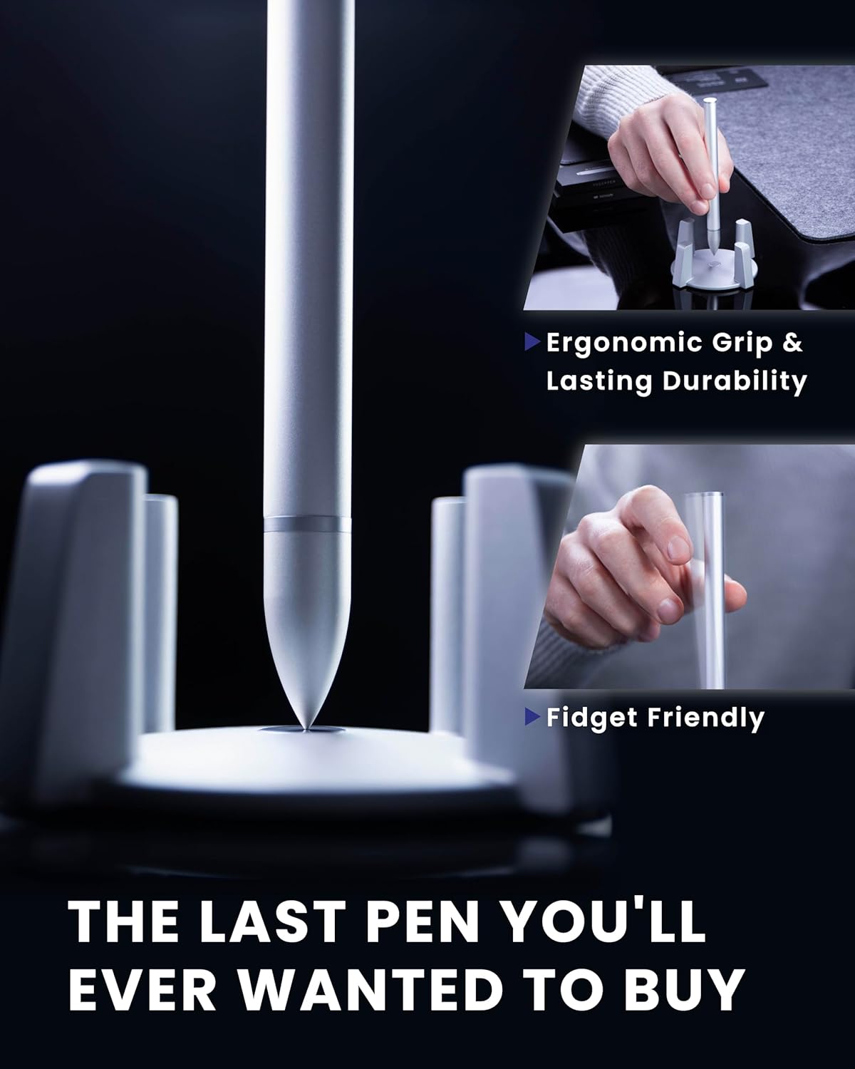 novium Hoverpen - Luxury Pen for Men & Women, Vertically Standing Executive Ballpoint Pen with Top Grade Free-Flowing Ink Refill, Metal Made, Unique Gifts, Luxury Pen for Men, Mens Gifts Ideas
