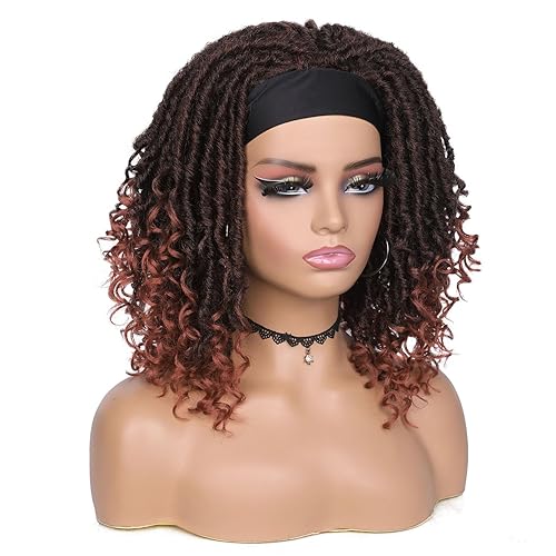 Miniatura 8 de Hanne Fashion Peluca de rastas sintéticas con diadema, pelucas cortas de rastas trenzadas a mano de diosa, pelucas sintéticas para mujeres negras,