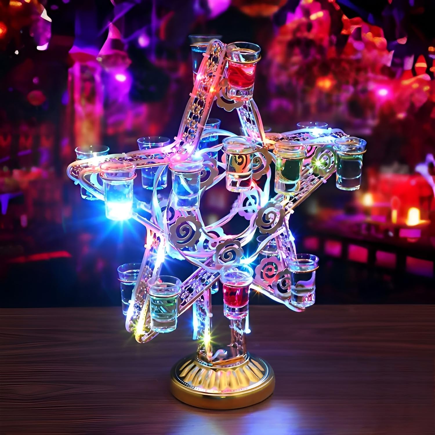 Amazon｜テキーラ観覧車 LED酒ボトルの表示棚 18穴 ワインラック 酒