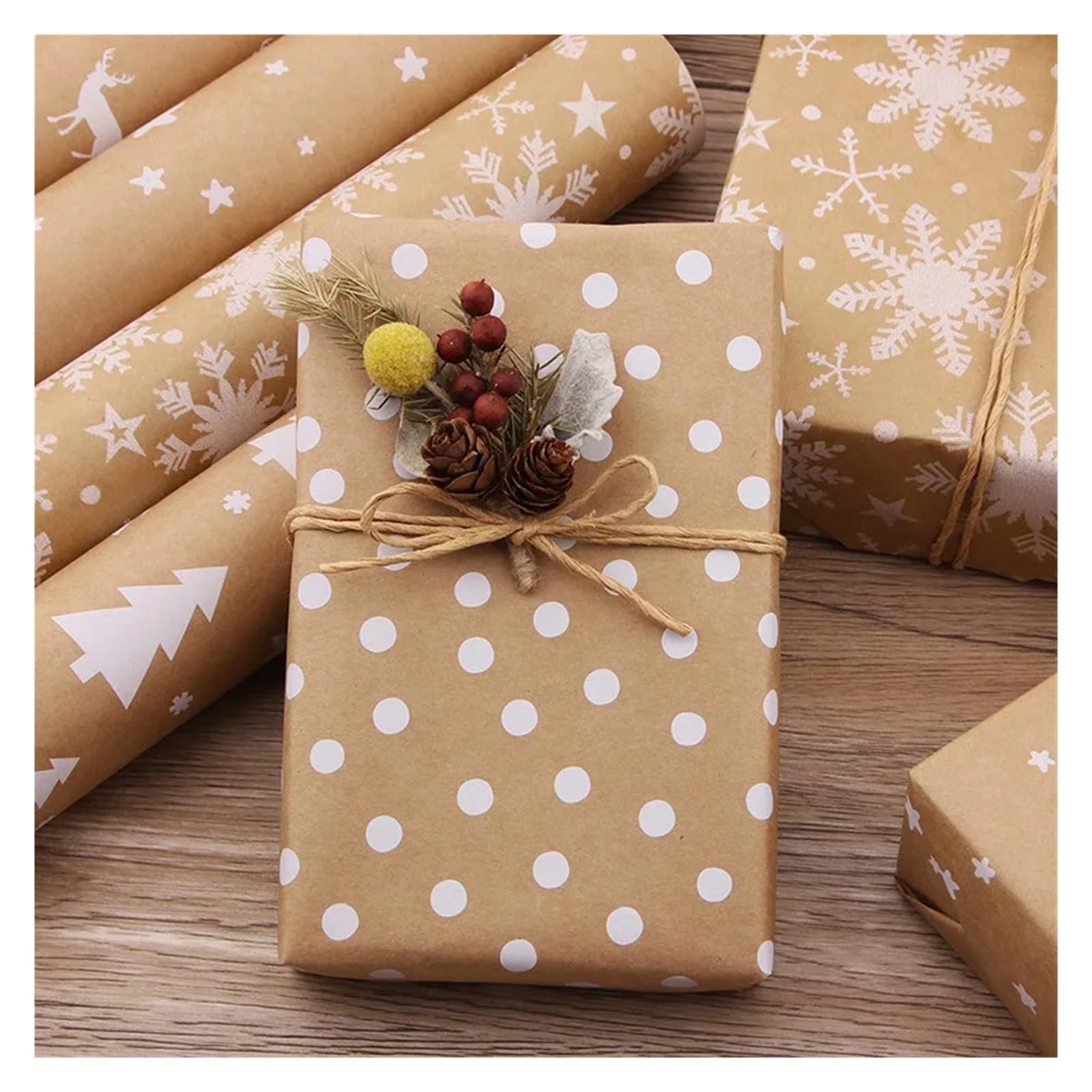 Modello di carta da regalo per Carta Alimentare | Carta artigianale retrò Fiori Carta da regalo Scatola regalo di compleanno for matrimonio(Brown-E)