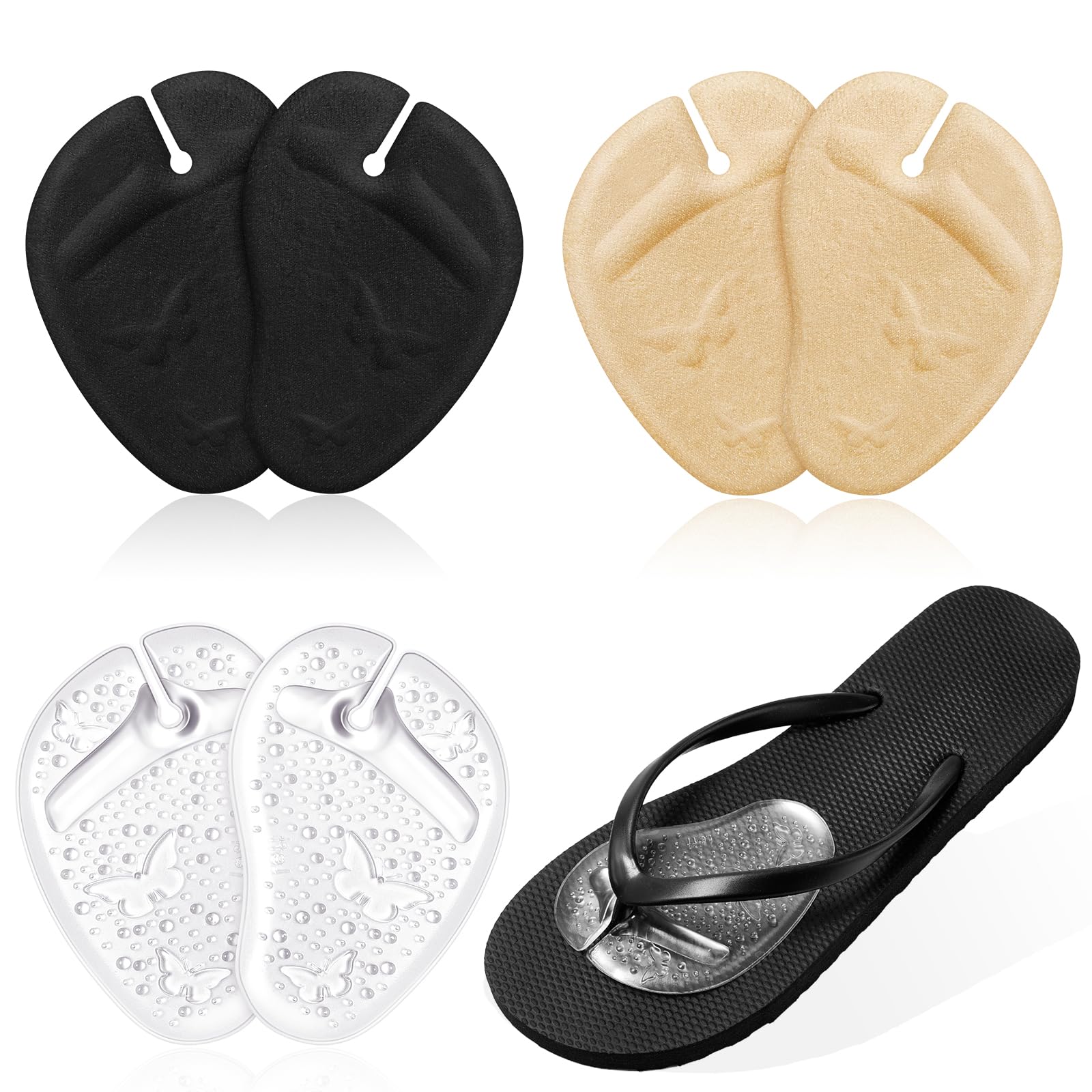 Handepo 3 Pairs Apricot Black Clear Gel Pads for Thong Sandals