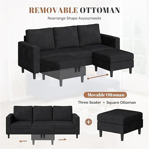 Miniatura 8 de Sofá modular tapizado y sofás, sofá de 3 asientos en forma de L de 78 pulgadas para sala de estar, apartamento, salón, dormitorio, fundas lavables