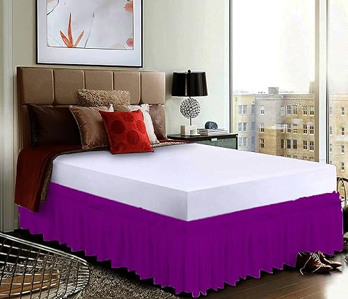 Miniatura 13 de Falda de cama con volantes envolvente con cinturón elástico ajustable, caída de 14 pulgadas, fácil de poner y quitar, mezcla de volantes de polvo