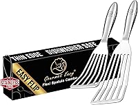 Vista 1 de Juego de espátulas de pescado de acero inoxidable – 1 espátula grande para pescado + 1 espátula pequeña de metal, borde ultra delgado para voltear