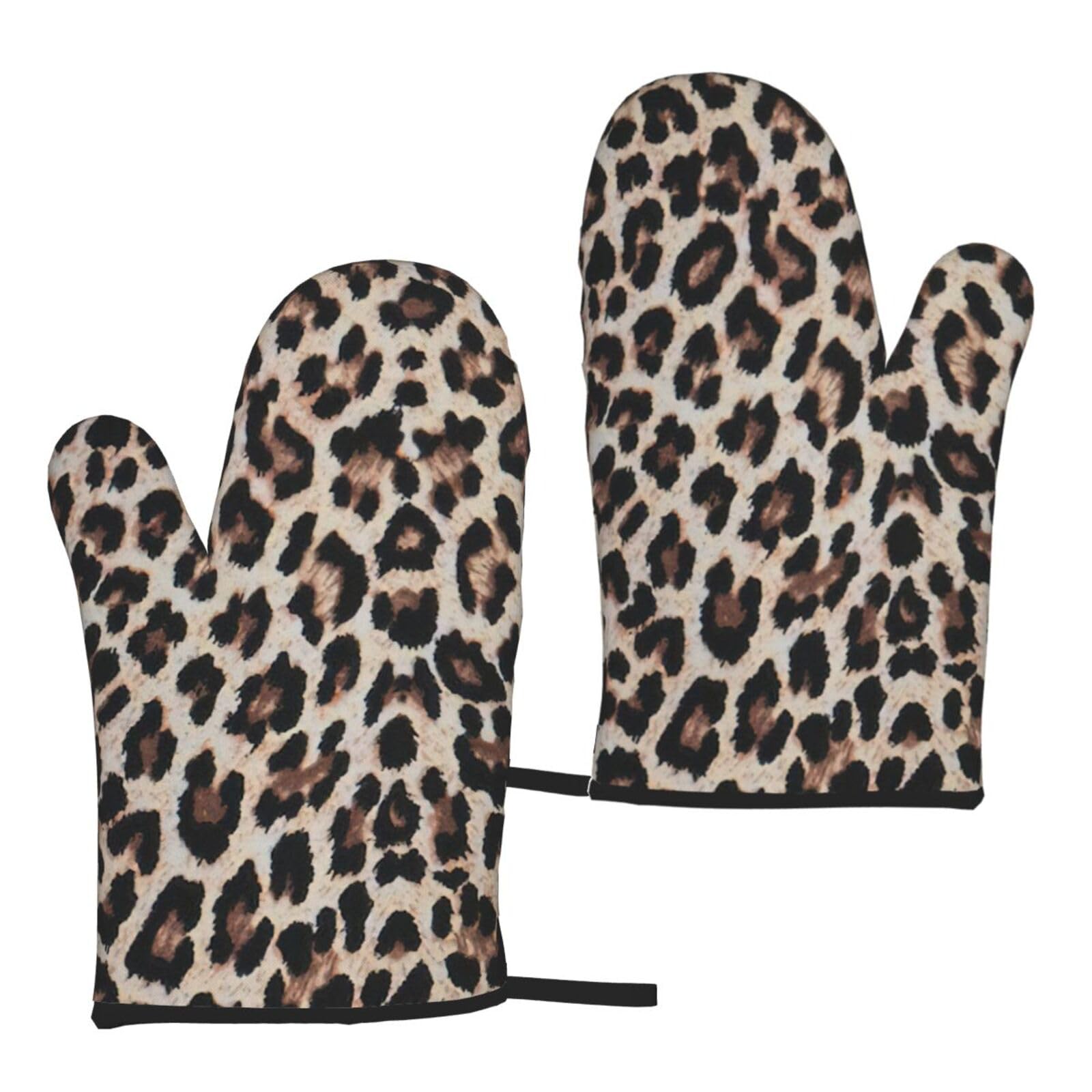 Nimongt Women's Black Leopard Print Print Print Adults Universal Fit Heat Resistant Oven Gloves Reusable Cooking Outdoor Grilling