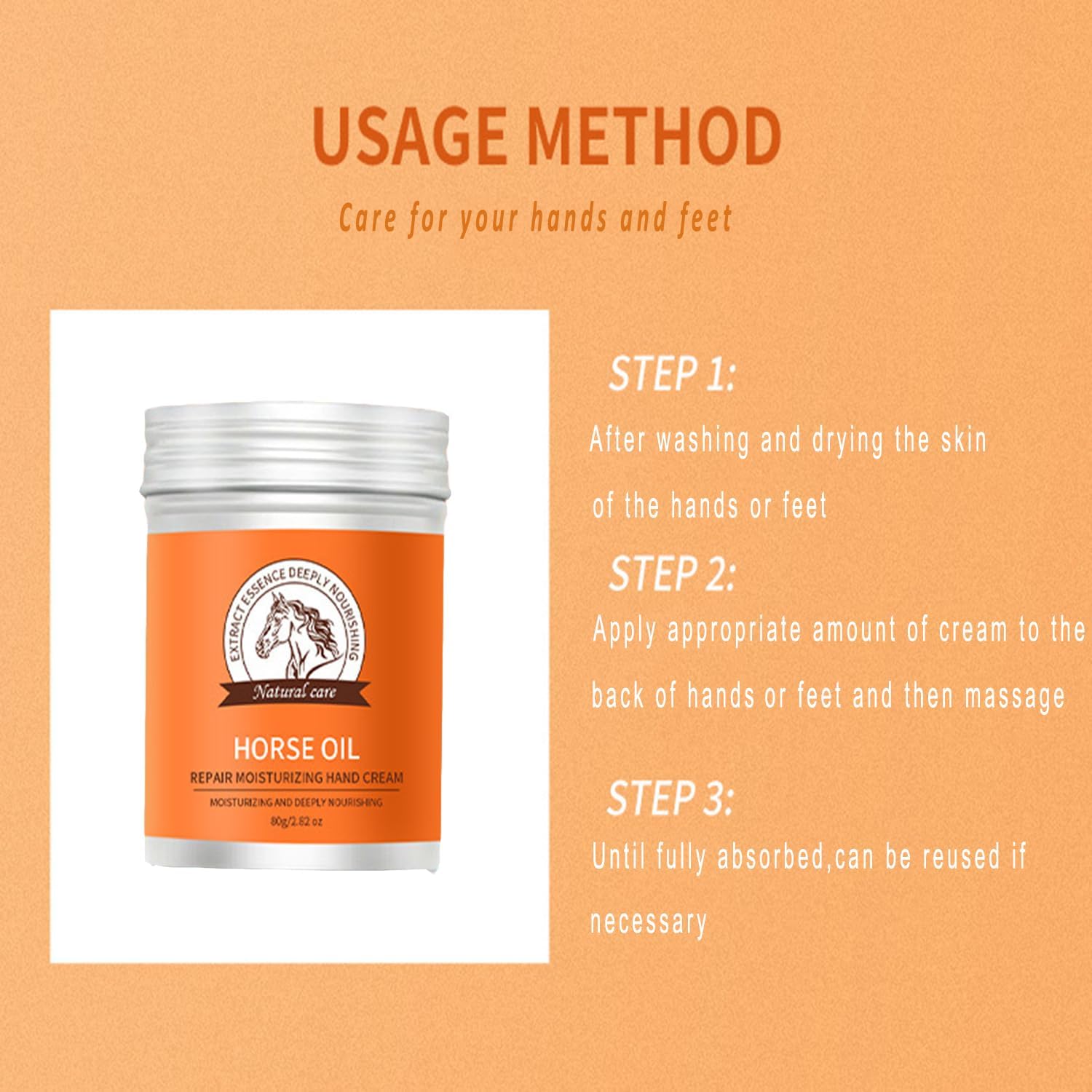 Grospe Horse Oil Cream for Dry Rough Hands,Horse Oil Feet Cream Preventing Your Skin From Peeling and Cracking,Making Your Hand/Foot Smooth and Soft,Moisturizing and Nourishing Your Hands/Feet