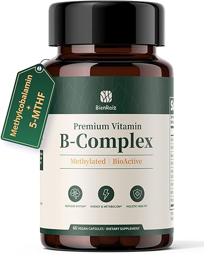 BienRaiz Methylated B-Complex with L-5-MTHF & Methyl B12-2.5X Absorption for MTHFR Support Energy, Brain & Nerve Health - Vegan, Gluten Free, Keto Friendly, 60 Capsules (60-Day Supply)