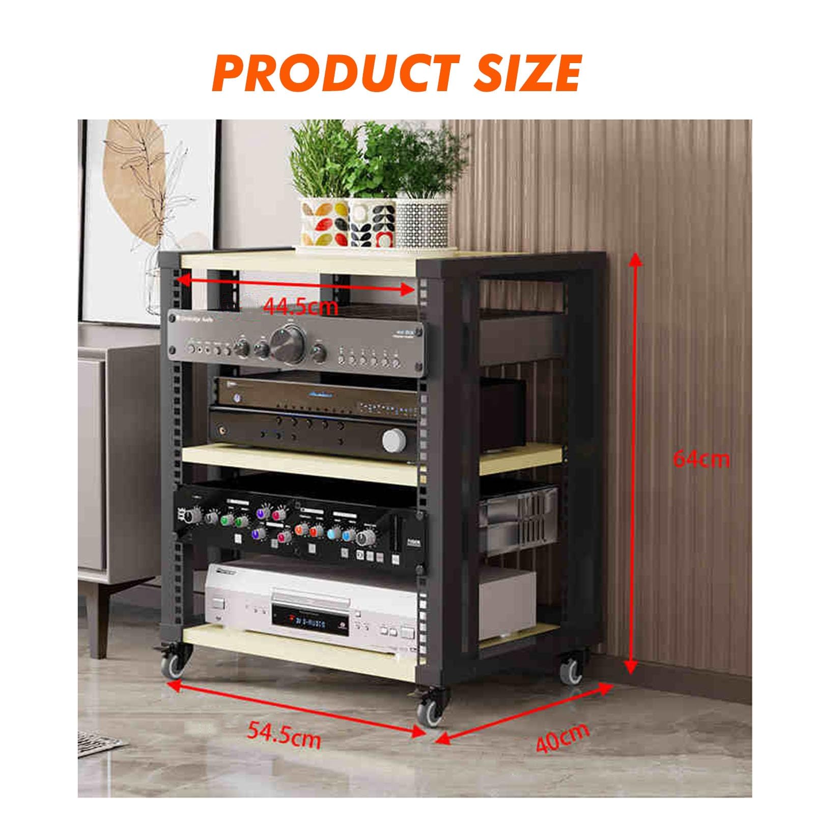 3-poziomowy stojak na multimedia AV z kółkami, regulowane półki Szafka stereo na konsolę Audio Rack Tower, do kina domowego(Brown2)