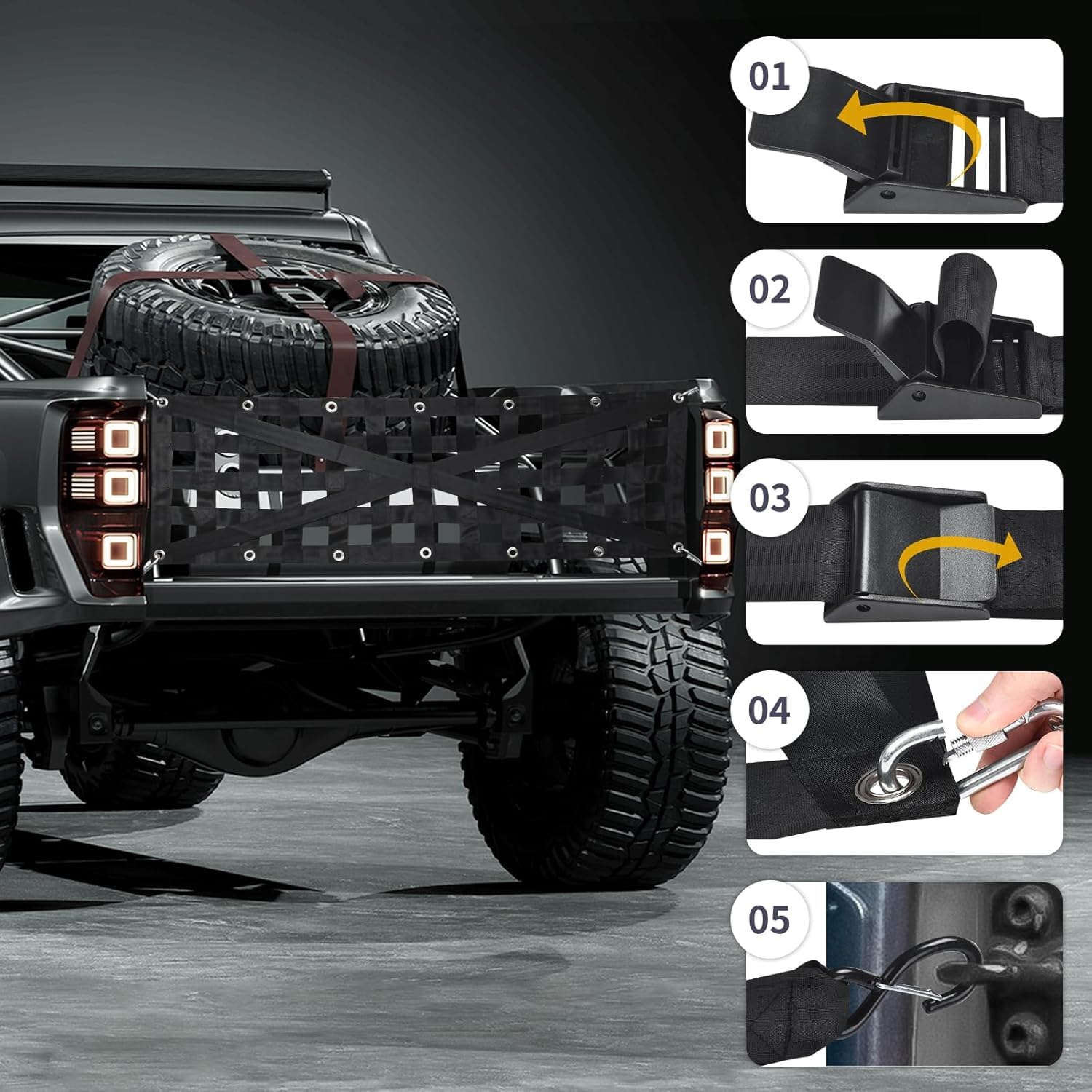 Rete Elastica per Portellone Pickup 138cm - Rete di Sicurezza Carico Pesante con 4 Ganci Regolabili, Estensibile 20% per Rimorchi e Furgoni