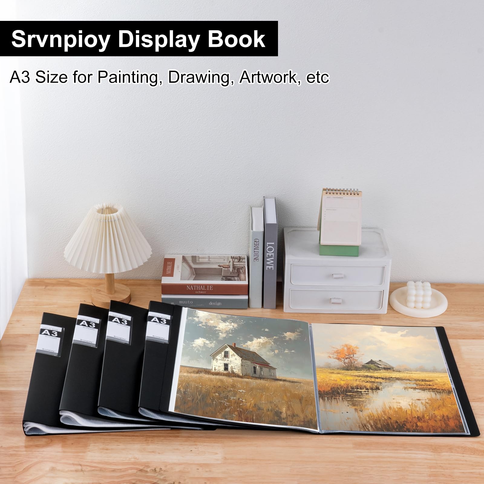 2 Pezzi Portalistini A3 80 Tasche, Apertura Superiore, in PP, Nero | Porta Vista A3, Doppia Visibilità 80 Viste, Raccoglitore per Presentazioni Libro Portfolio per Opere d'arte, disegno, pittura