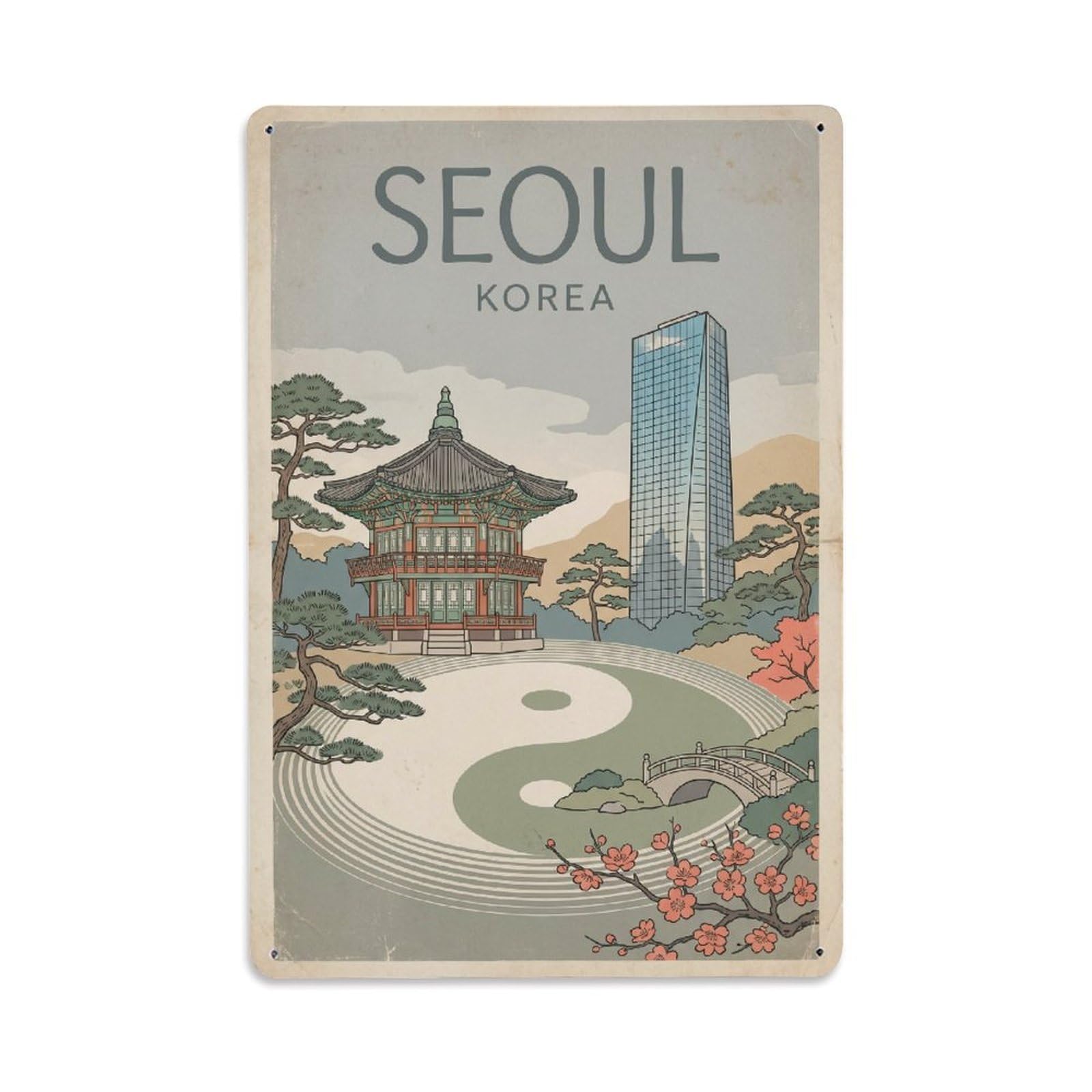 Metal Tin Sign Vintage Travel Seoul Korea Harmony