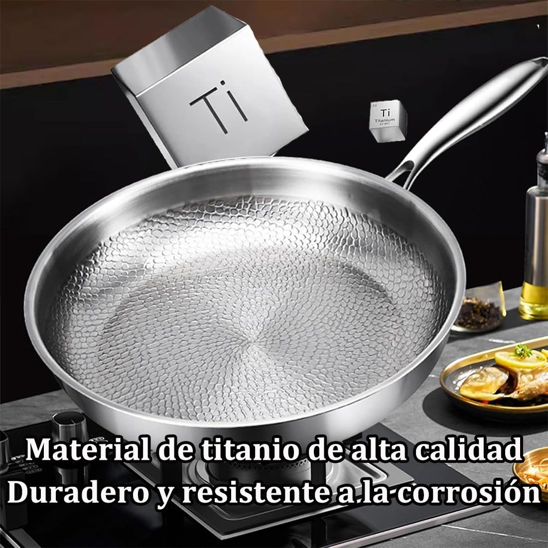 Sartén de Titanio Antiadherente Mireve, Sarten Mireve Acero 304, Sarten Titanio Puro, Resistente, Antiadherente, Apta Para Lavavajillas, Incluye Tapa Y Compatible Con Todas Las Placas (Sin tapa,24 cm)