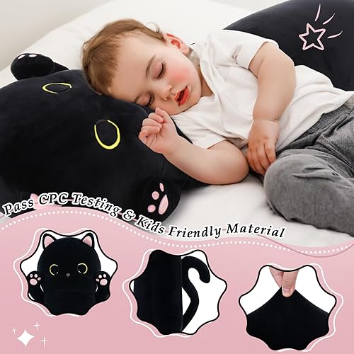 Miniatura 4 de MorisMos Almohada de cuerpo de gato de 43 pulgadas de largo, juguete de peluche grande de dibujos animados, almohada grande para abrazar para niños,
