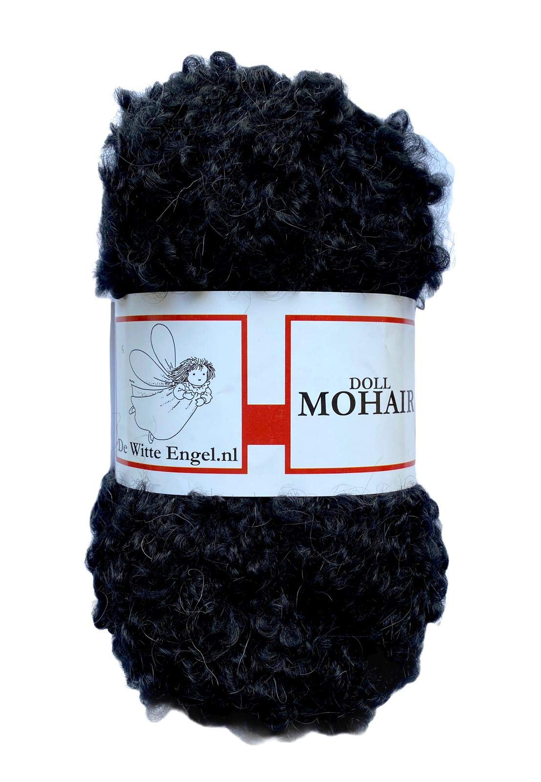 De witte Engel Muñeca Pelo Mohair Blouclé Hilo para waldorf Steiner Dolls 50 gr (negro)