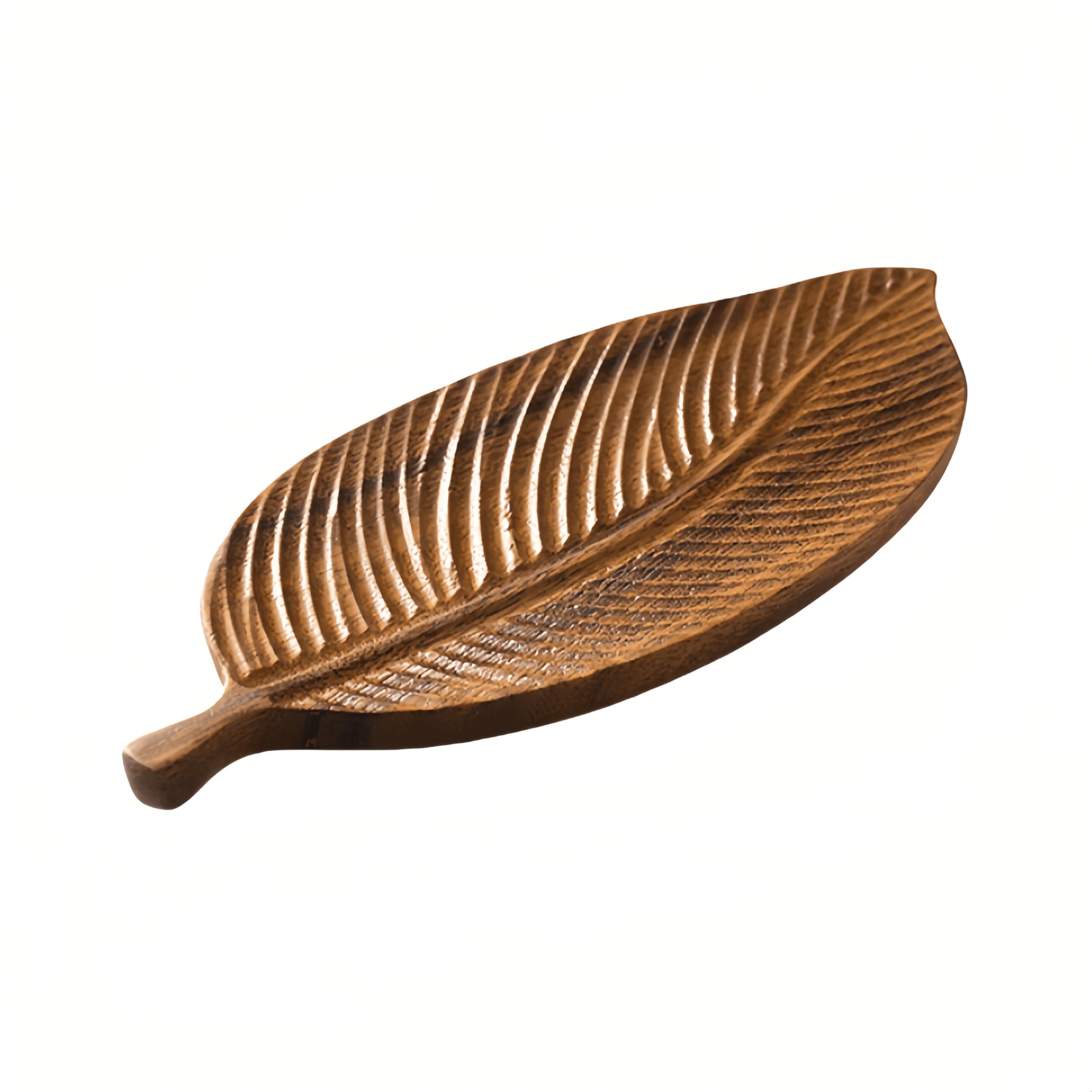 木製葉形トレイ ブラウン