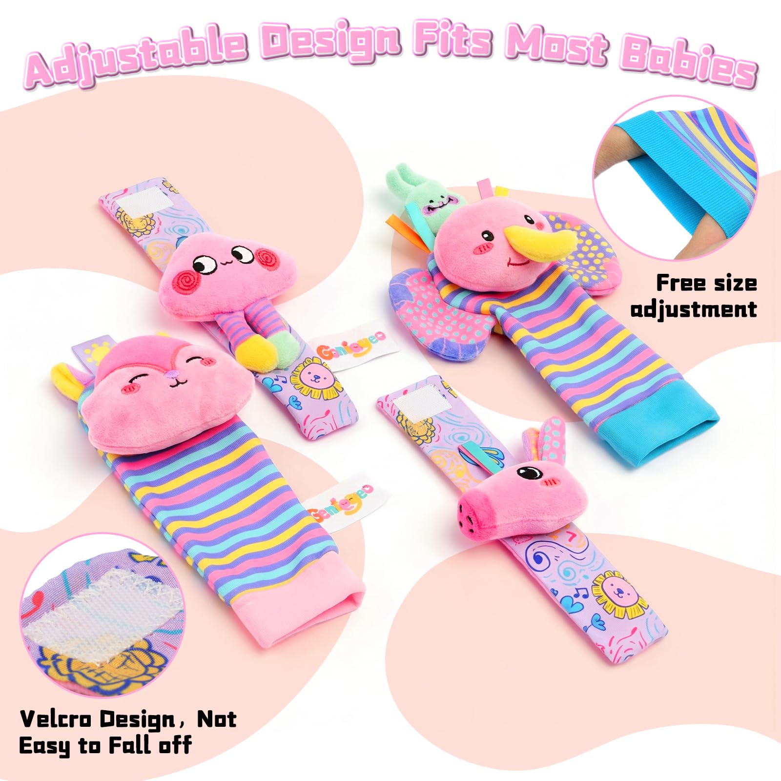 Baby Sensory Toys 0-6 Months, Wrist and Ankle Rattles Toys for Baby 0-3 Months - Image 2