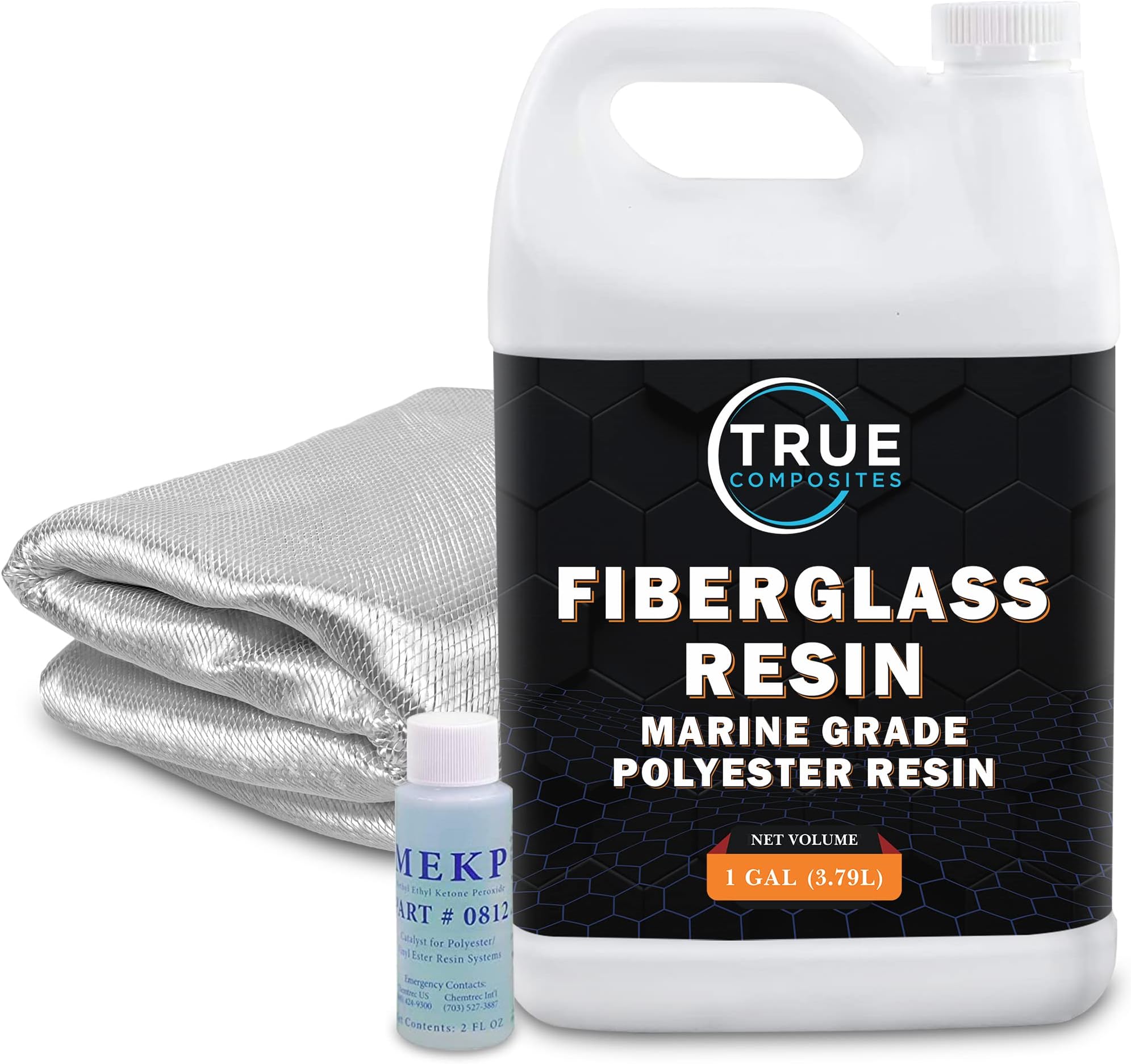 Polyester Resin with 1708 x 50 x 5 Yards Fiberglass, MEKP Hardener, Laminating Repair Kits-Great for Boats, Car Exterior, Canoe, Surfboard, Non-Tacky Finish (1 Gallon kit, 2oz MEK-P)