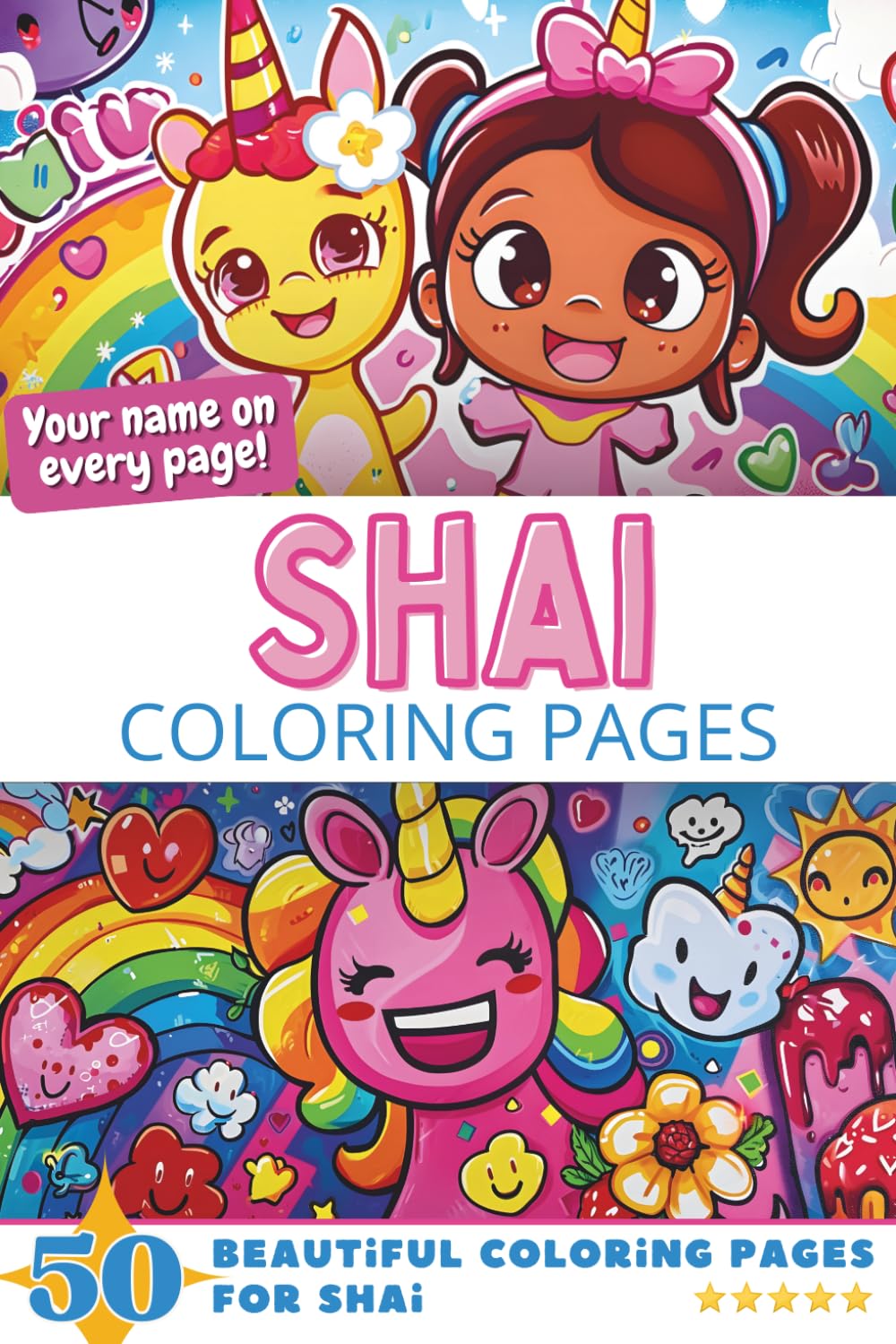 Shai Coloring Pages: Wow-Effect! Your name on every page - Shai coloring book - 6x9" - 50x Shai coloring page - Fantastic Gift