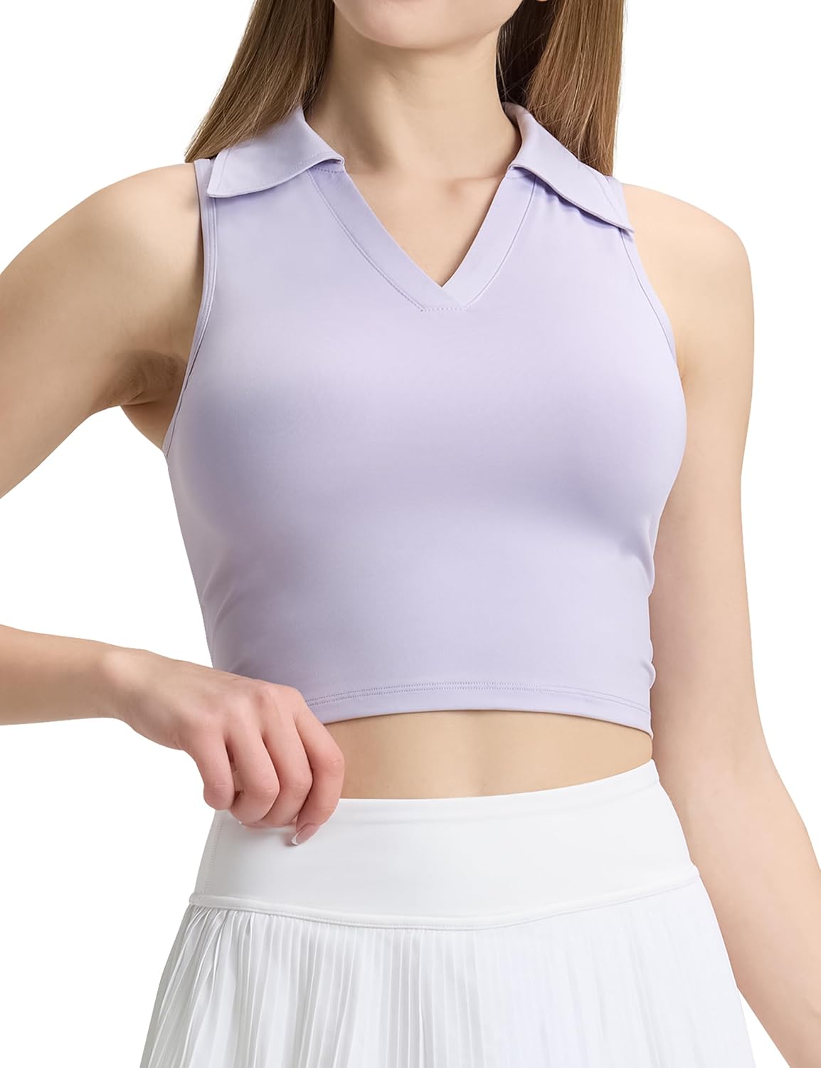 IFNOW Golf Shirts for Women V Neck Sleeveless Polo Collared Tennis Shirts Athletic Sports Cropped Tank Tops