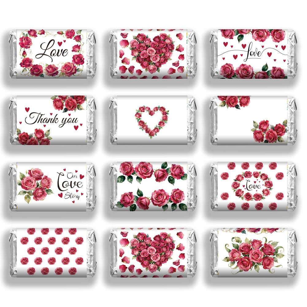 arricraft 120 Pcs Thank You Theme Candy Wrapping Paper, Watercolor Cherry Blossoms Mini Candy Bar Wrapper Floral Plants Chocolates Bar Label Stickers for Wedding, Birthday, Baby Shower Party Favors