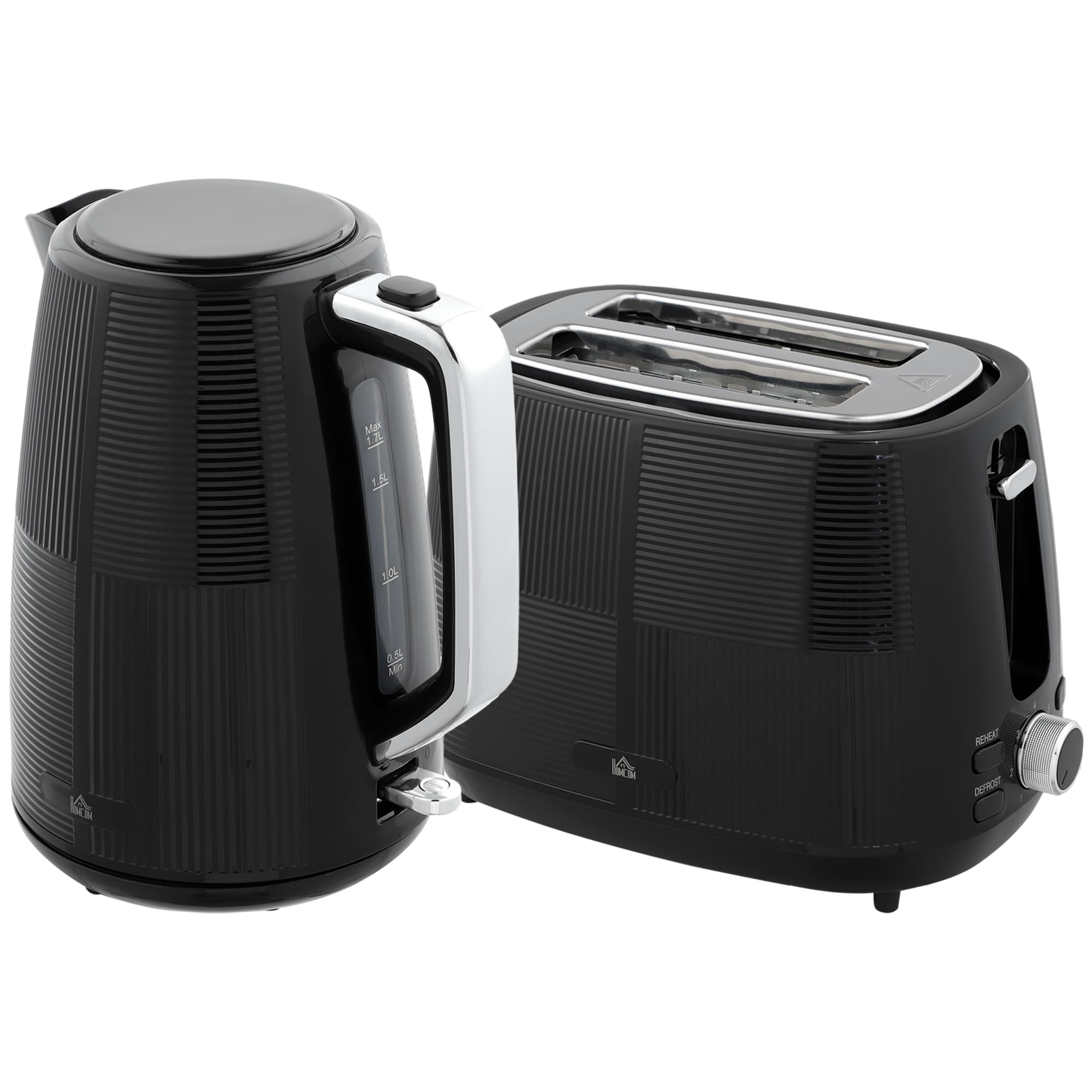 Homcom 1.7L Fast Boil Electric Kettle And 2 Slice Water Toaster Set, Black