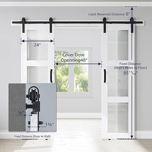 Miniatura 66 de Puerta corrediza de granero de vidrio de 5 paneles de 42 x 84 pulgadas con kit de herramientas de 7 pies incluido, fácil montaje con agujeros