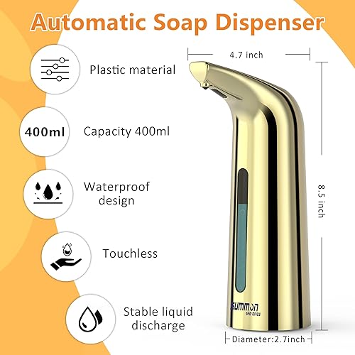Miniatura 2 de Dispensador automático de jabón líquido sin contacto, 13.5 fl oz para manos y platos, dispensador eléctrico dorado con sensor, moderno 4 engranajes,