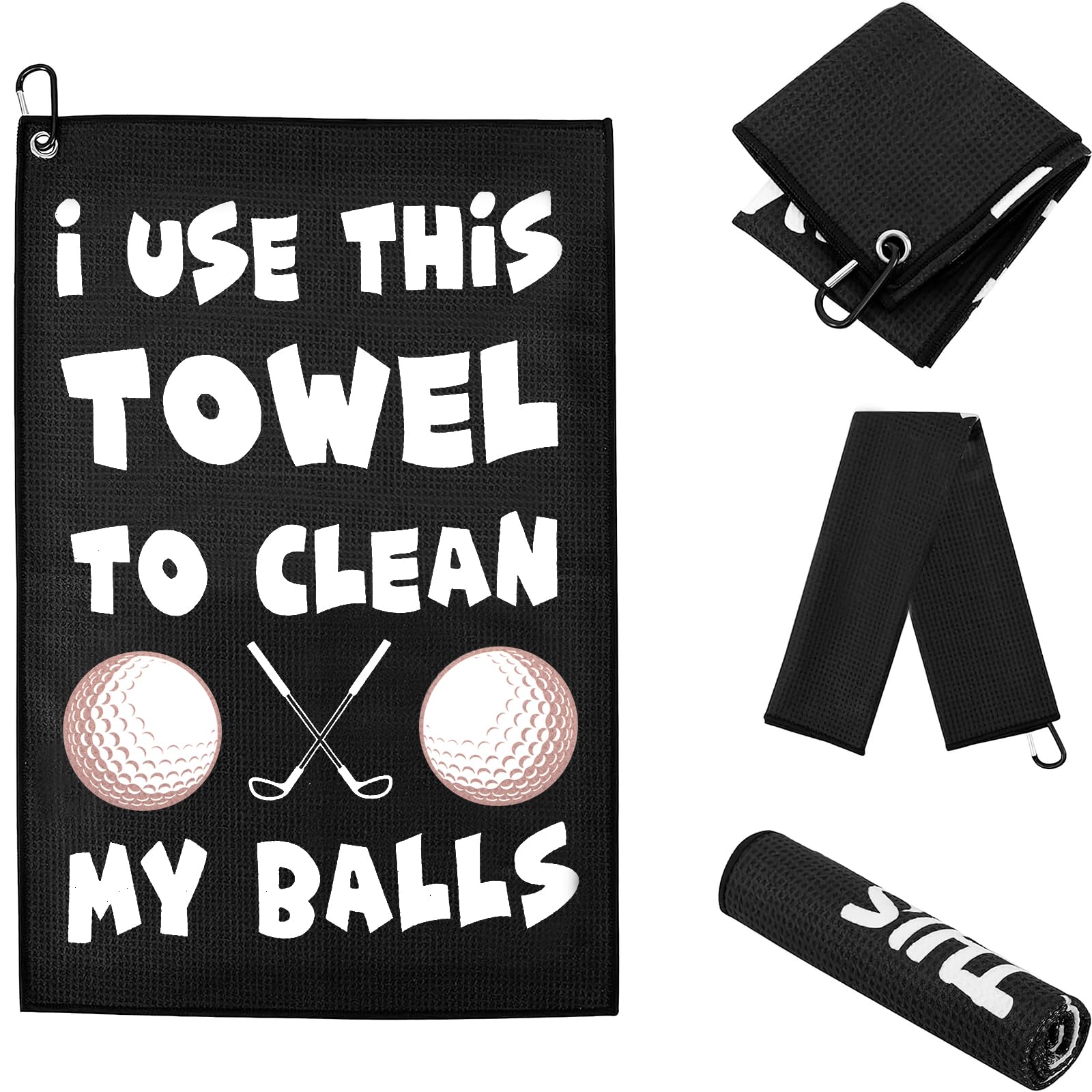 OUZHOU Golf Towel, Funny Golf Gifts for Men, Golf Accessories Golf Towel Clean Golf Ball, Funny Golf Towels for Men Father Golf Lover, Clean Golf Balls Novelty Golf Towels With Clip for Golf Bag