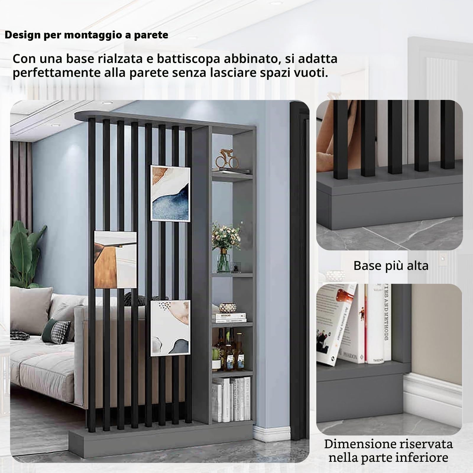 Parete divisoria in legno autoportante,moderno schermo per la privacy a colonna con spazio di archiviazione, adatto per a soggiorni, ingressi, studi e altri luoghi.(Cream Gray+White,80cm/31.5in)