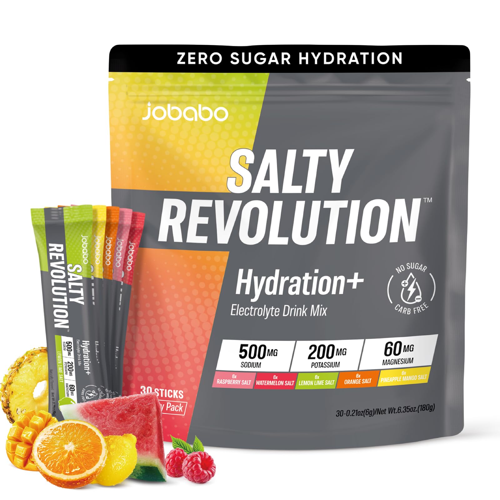 Jobabo Salty Revolution Electrolytes Powder Packets | Keto, Energy & Sports Hydration Support | No Sugar, Gluten-Free | Drink Mix Variety Pack (30 Sticks) - 2