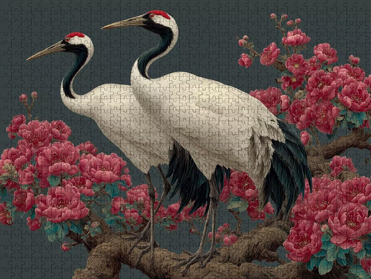 Drewniane puzzle z motywem kwiatów, 156 x 105 cm, ptak, jigsaw dla dorosłych, 5000 elementów, z pudełkiem, wymagająca gra w puzzle, prezent dla nastolatków, na prezent i dekorację, odpowiednie dla