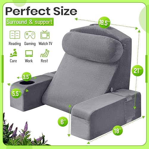 Miniatura 8 de AS AWESLING Almohada de lectura para adultos, almohada de espalda para sentarse en la cama, almohada de respaldo para sentarse en la cama, brazos