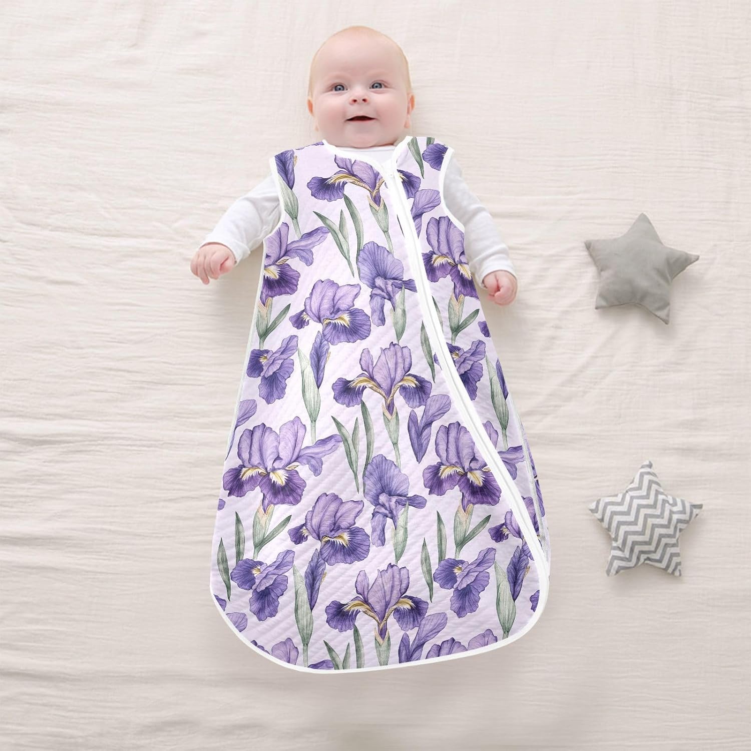 vvfelixl Cartoon Iris Flower Baby Sleeping Bag Sleep Sack,Baby Wearable Blanket Sleep Suit for 0-6 Months