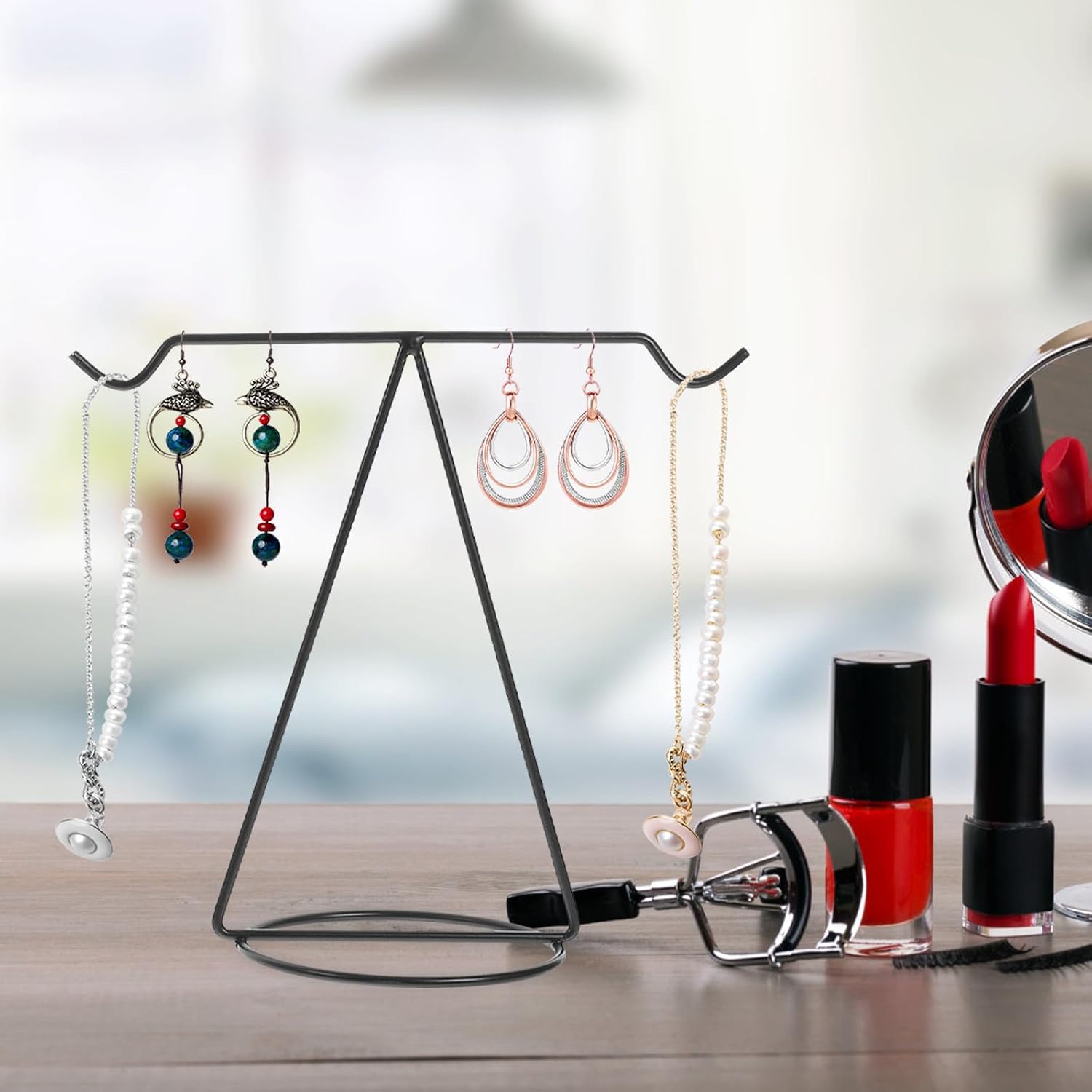 2pcs Iron Jewelry Holder Earrings and Necklace Display Stand Organizer Rack for Home and Jewelry Store, Black and White Metal Hanging Earring Storage Tower