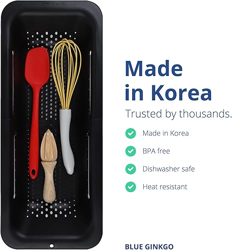 Miniatura 3 de BLUE GINKGO Cesta coladora para colocar sobre el fregadero, lavar verduras y frutas, escurrir la pasta cocida y platos secos, extensible, artículos