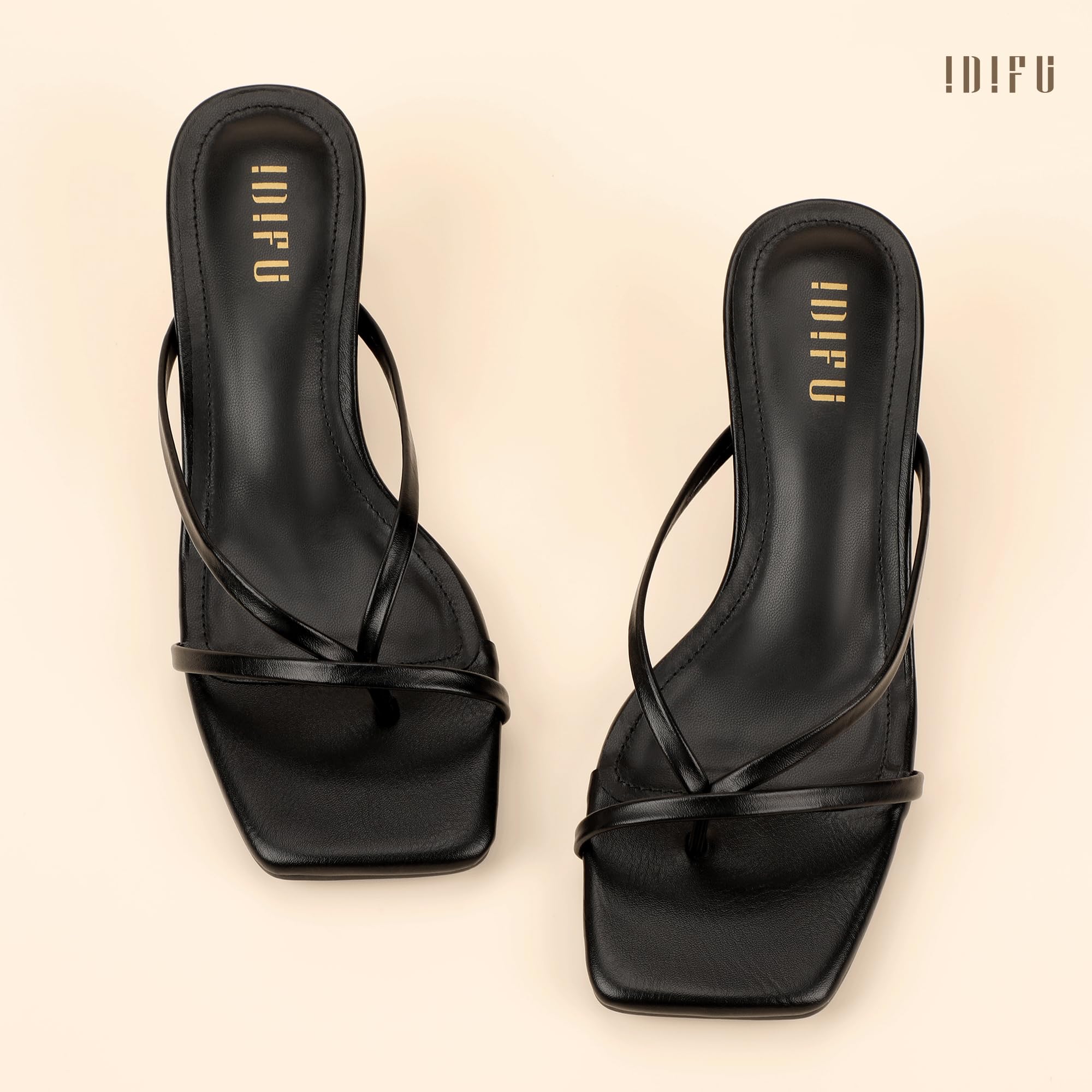 IDIFU IN1 Kitten Heels for Women Flip Flop Strappy Square Open Toe Low Heeled Sandals Wedding Bride Prom Graduation Party Slide Dress Shoes Comfortable Cute Trendy Casual Thong Slip On Heels — view 5