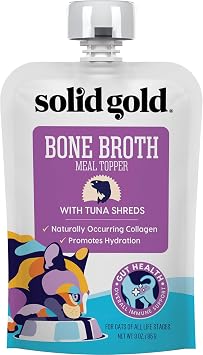 Solid Gold Bone Broth Cat Food Topper - Lickable Wet Cat Food with Protein Shreds for Hydration - Easy to Serve Wet Cat Food Gravy Bone Broth for Cats - Healthy Cat Snacks Treats - Tuna - Single