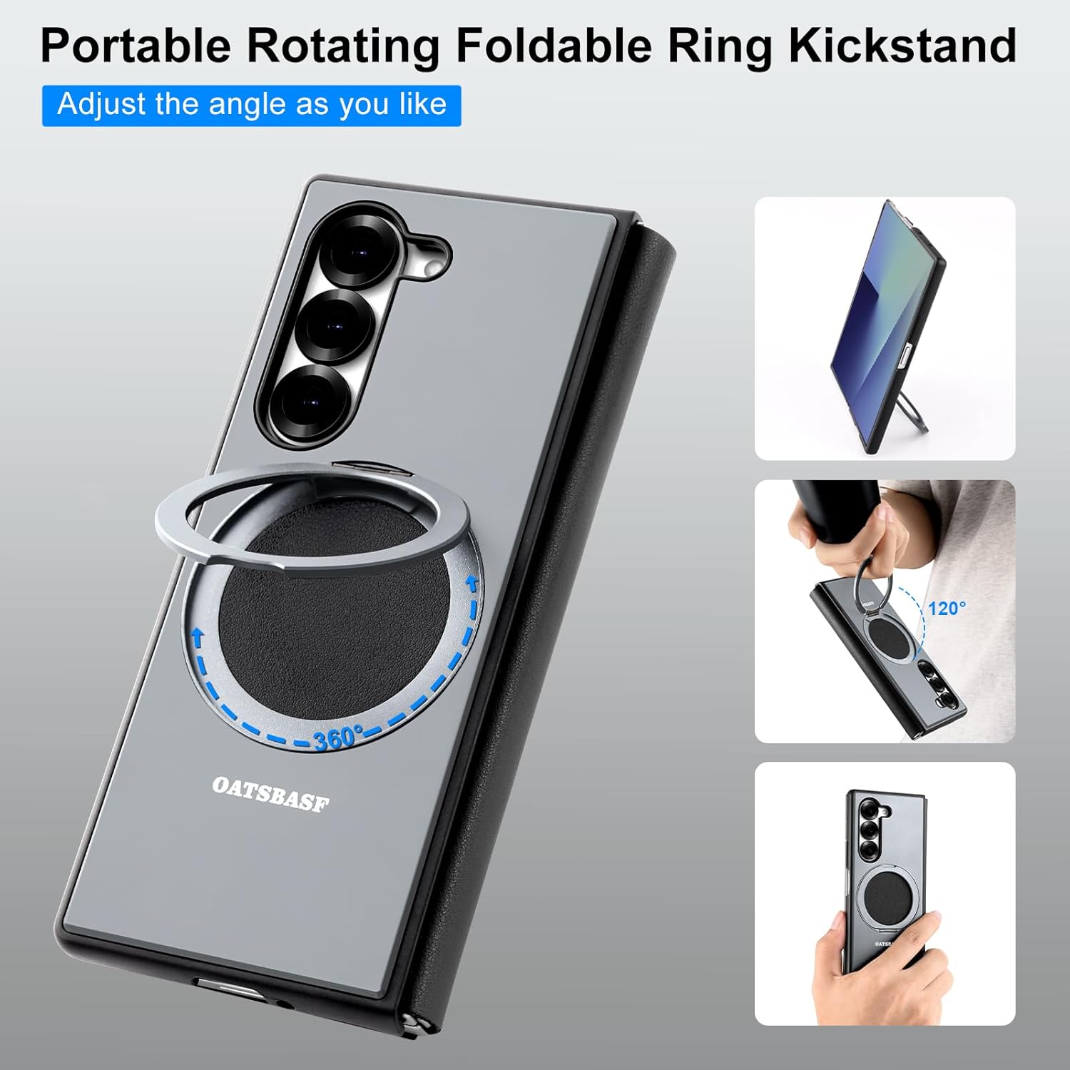 for Samsung Galaxy Z Fold 7 Case,Compatible with MagSafe,360° Rotatable Magnetic Kickstand,Full Body Screen Protector Flip Cases,Hinge Protection Anti-Scratch Aluminum Metal Shockproof Cover(Gray)
