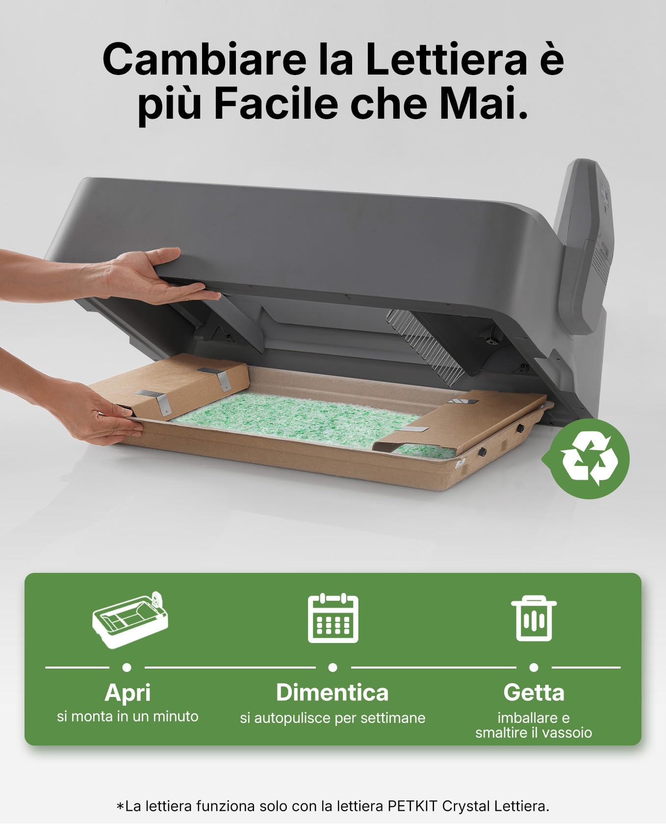 PETKIT Lettiera per Gatti Crystal, Lettiera per Gatti non Agglomerante, Compatibile con PUROBOT CRYSTAL DUO, Eliminazione Multi-odore, Antipolvere, Leggera e Pronta, Ricambio Diretto, 4 Sacchi, Verde