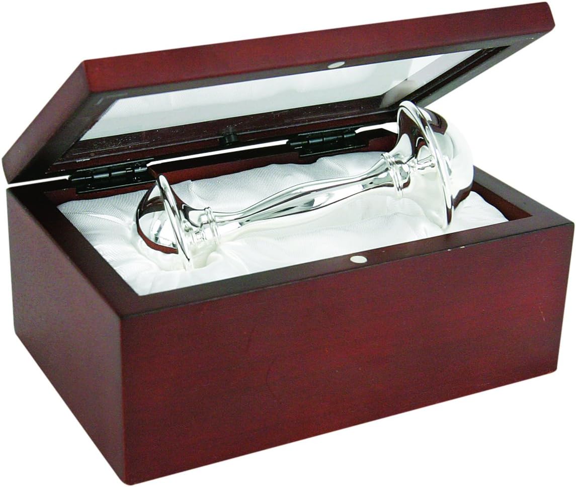 Stephan Baby Satin-Lined Rosewood Keepsake Box with 4" Silver Plated Keepsake Rattle