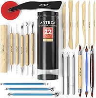 Vista 1 de ARTEZA Pottery & Polymer Clay Tools, 22-Piece Sculpting Set with Steel Tips and Wooden Handles, Craft Kit for Pottery Modeling and Carving