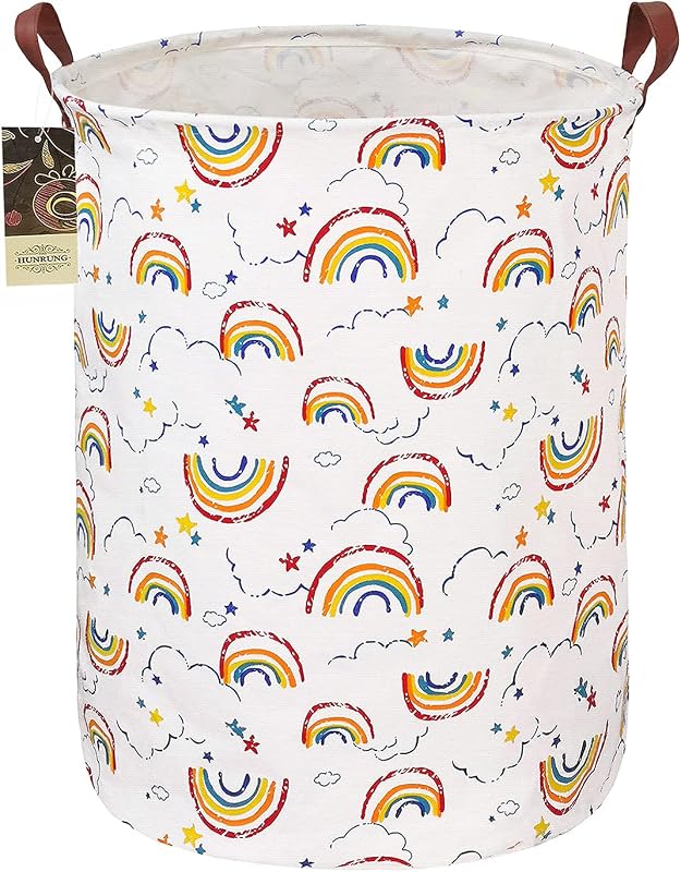 HUNRUNG Canasta de lavandería gran tela de lona canasta de almacenamiento ligero organizador de juguetes ropa sucia plegable impermeable dormitorio universitario dormitorio de baño(arcoíris)
