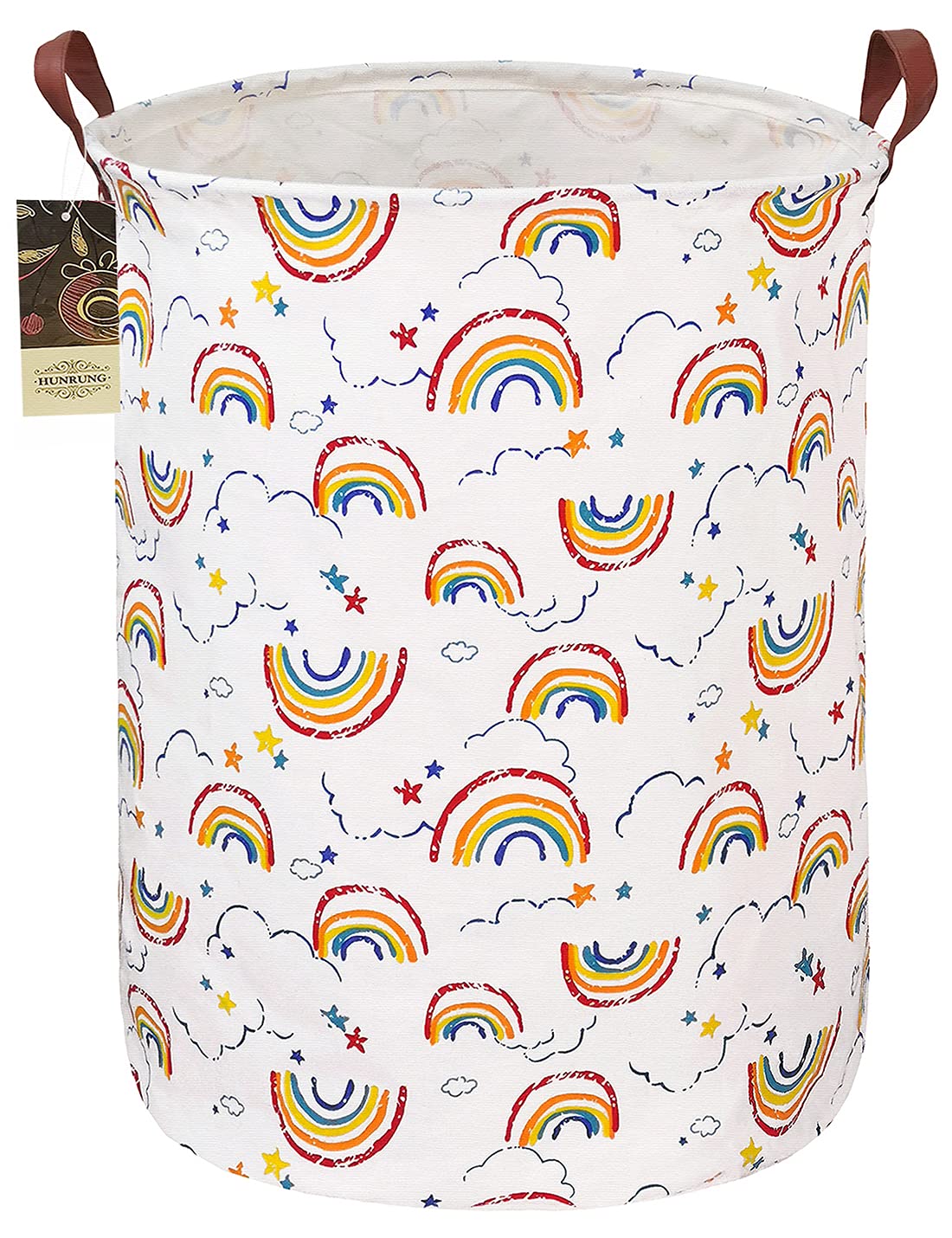 Laudry Hamper, Large Canvas Fabric Lightweight Storage Basket Toy Organizer Sporty Clothes Collapsible Waterrepeat for College Dorms,Bedroom，Bagno (circolare arcobaleno)