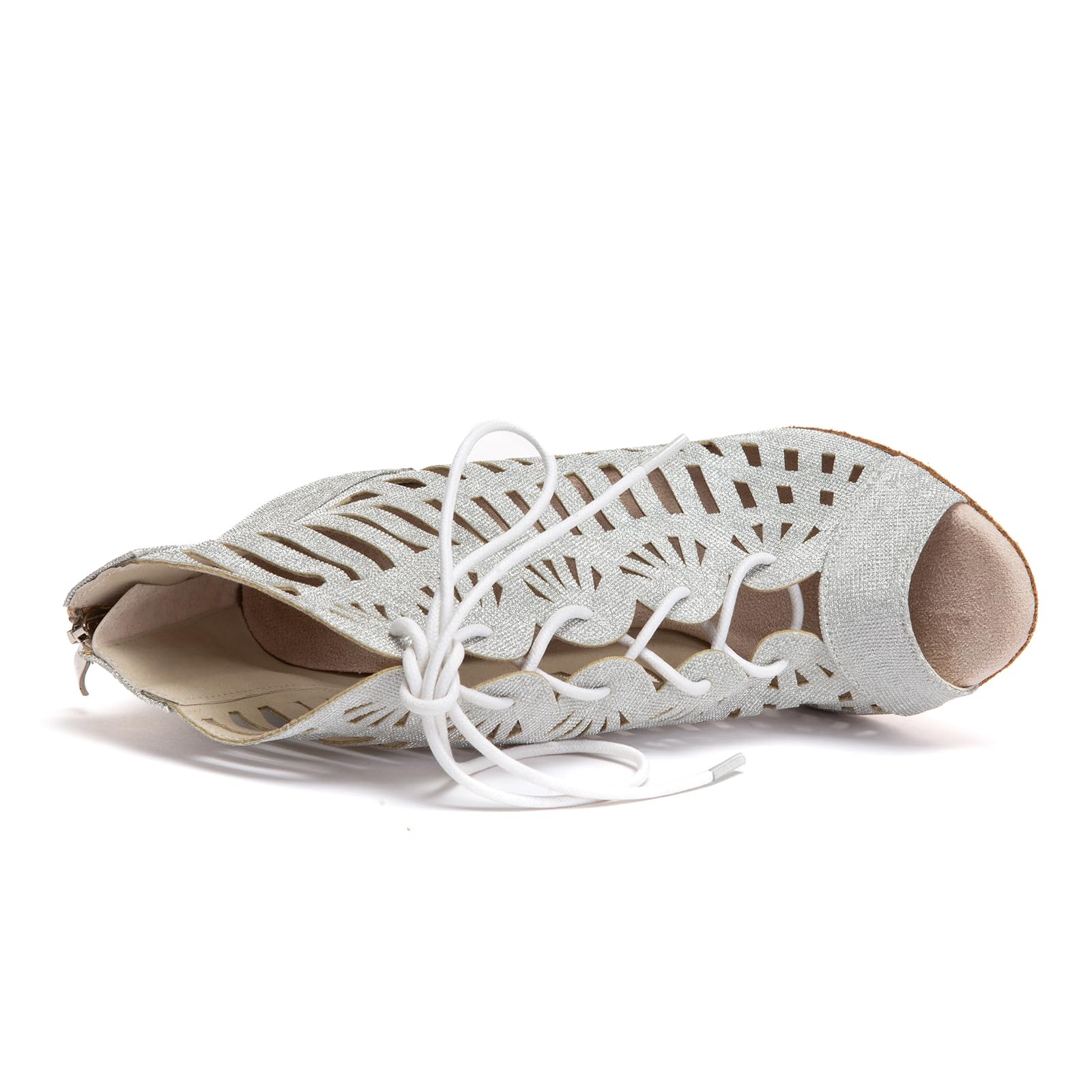 SWDZM Stivaletti da Ballo Latino Donna Glitter Punta Aperta | Tessuto glitterato,fodera in microfibra traspirante,tacco da 9,3 cm,suola in pelle scamosciata,allacciatura regolabile